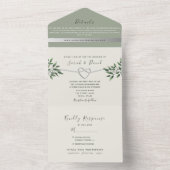 Modern Botanical Sage Green Wedding All In One Uitnodiging (Binnen)