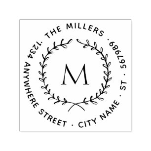 Modern Botanical Wreater Familienaam Return Addres Zelfinktende Stempel