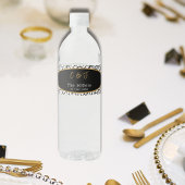 Modern Botanisch Bladpatroon Monogram Datum Waterfles Etiket