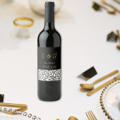 Modern Botanisch Bladpatroon Monogram Datum Wijn Etiket