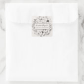 Modern Botanisch Blush Roze en Zwart Script Vierkante Sticker (Tas)