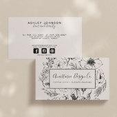 Modern Botanisch Blush Roze en Zwart Script Visitekaartje
