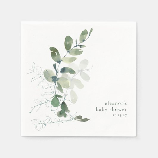 Modern Botanisch Eucalyptus Aangepast Baby shower Servet (Voorkant)