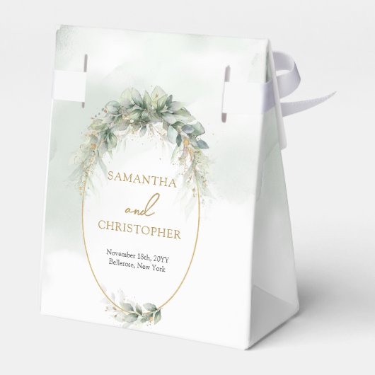 Modern botanisch groen blad goud ovaal bedankdoosjes (Achterkant)