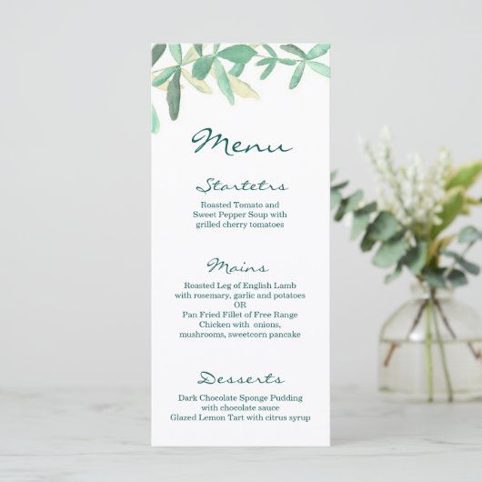 Modern Botanisch groen bruiloft Menu (Staand voorkant)