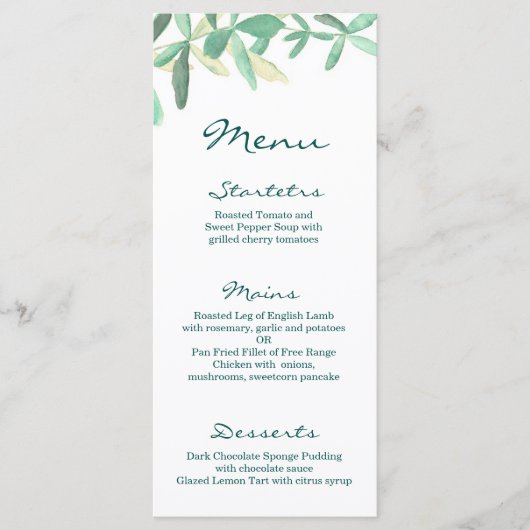 Modern Botanisch groen bruiloft Menu (Voorkant)