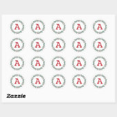 Modern Botanisch Red Berry Kerstmis Monogram Ronde Sticker (Vel)