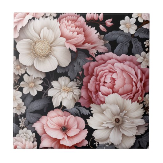 Modern botanisch roze bloemmonogram tegeltje (Voorkant)