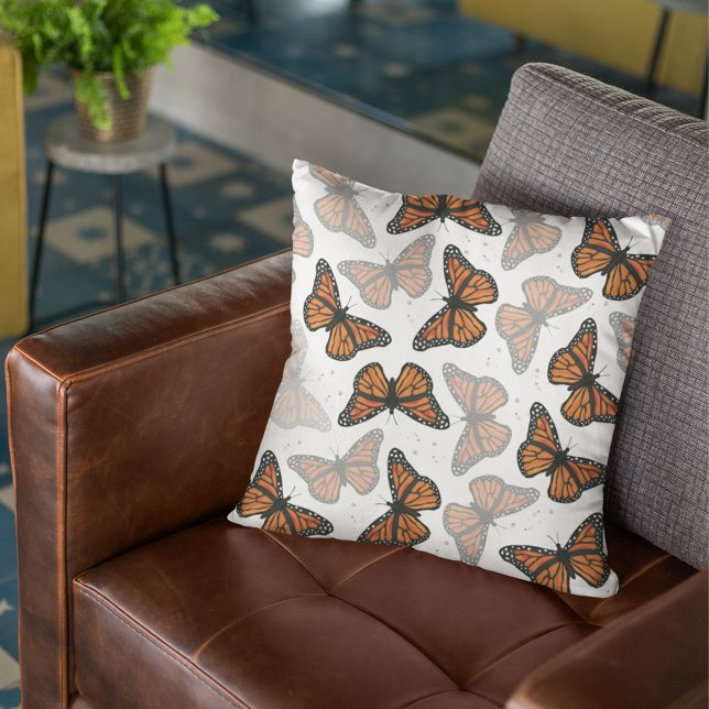 Modern Botanisch Vlinderpatroon Kussen (Monarch butterflies pattern throw pillow. )