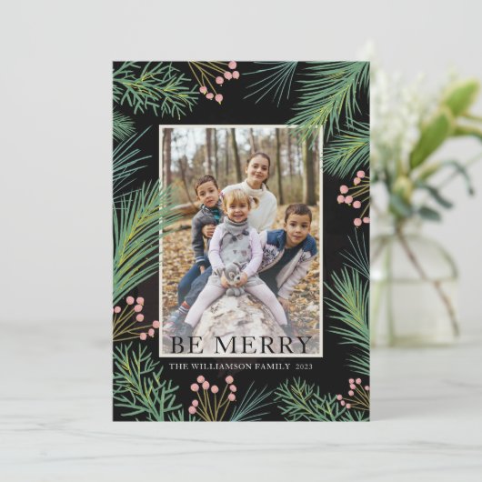 Modern Botanisch Wees Vrolijk Kerstmis Feestdagenkaart (Staand voorkant)