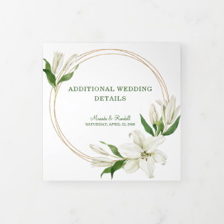 Modern Botanisch | White Lily Wedding Details Tri- Drieluik Kaart