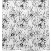 Modern Botanisch Zwart-Wit Bloempatroon Douchegordijn (Voorkant)