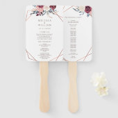 Modern Bourgogne Floral Ivory Trouwprogramma Handwaaier (Voorkant en achterkant)
