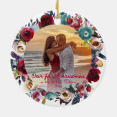 Modern Bourgogne Floral onze eerste kerst Keramisch Ornament (Achterkant)