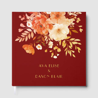 Modern Bourgondië Bloemen Trouwgoud Gastenboek