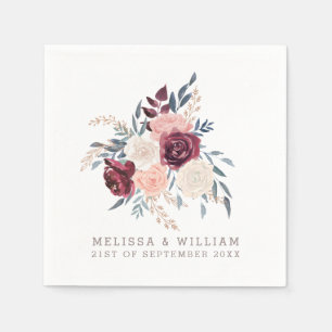 Modern Bourgondië Floral Ivoor Roos Gold Wedding Servet