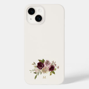 Modern Bourgondië Roze Bloemige Waterverf Monogram Case-Mate iPhone 14 Hoesje