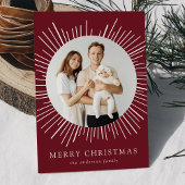 Modern Bourgondië Sunburst Vrolijk Kerstfeest 2 Fo Feestdagenkaart