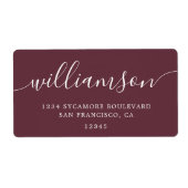 Modern Bourgondisch Script Familie Retouradres Etiket (Voorkant)