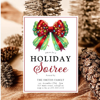 Modern Bow Christmas Lights Holiday Soiree Kaart
