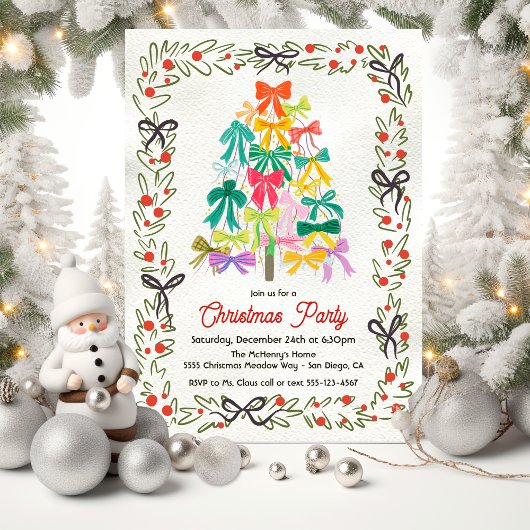 Modern Bow Christmas Tree Party Kaart