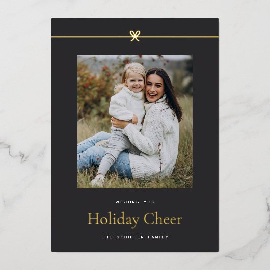 Modern Bow | Eenvoudige minimale kerstfoto's Folie Feestdagenkaart (Voorkant)