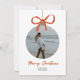 Modern Bow Ornament Christmas Photo Card Kaart