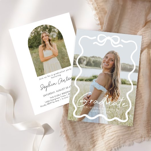 Modern Bow Photo Graduation Party Invitation