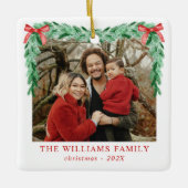 Modern Bow Vrolijk Kerstfeest Familiefoto Keramisch Ornament (Voorkant)