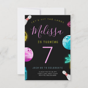 Modern Bowling Birthday Invitation for Girls Kaart