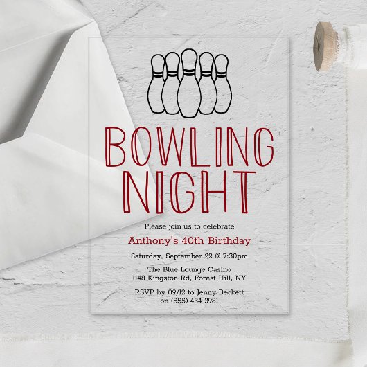 Modern Bowling Night verjaardagsfeestje Acryl Uitnodigingen