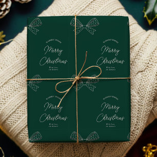 Modern Bows familienaam Merry Christmas Green Cadeaupapier