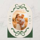 Modern Bows Green Ovaal Foto Kerstboog Kaarten (Voorkant)