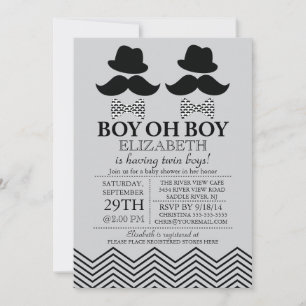 Modern Boy Little Man snor TWINS Baby shower Kaart