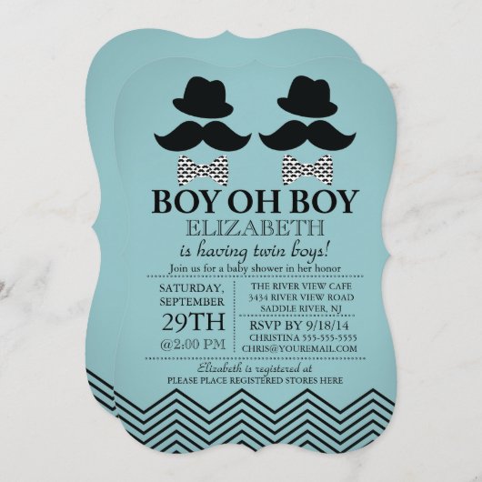 Modern Boy Little Man snor TWINS Baby shower Kaart (Voorkant / Achterkant)