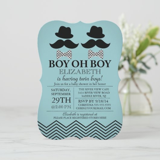 Modern Boy Little Man snor TWINS Baby shower Kaart (Staand voorkant)