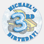 Modern Boys Construction Kind's Verjaardagsfeest Ronde Sticker (Voorkant)
