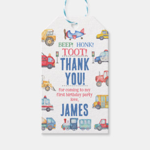 Modern Boys Transport 1e Verjaardag Bedankt Label Cadeaulabel