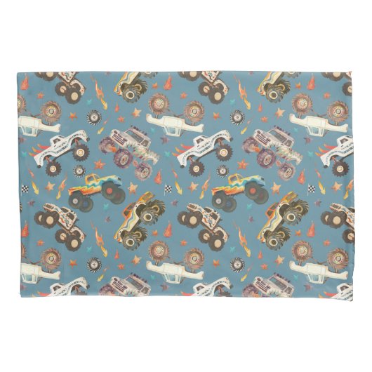 Modern Boys Waterverf Monster Trucks Pattern Kussensloop (Voorkant)