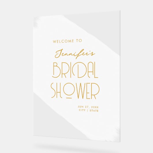 Modern Bridal Shower Welcome Paint White Gold Acryl Bord (Hoek)