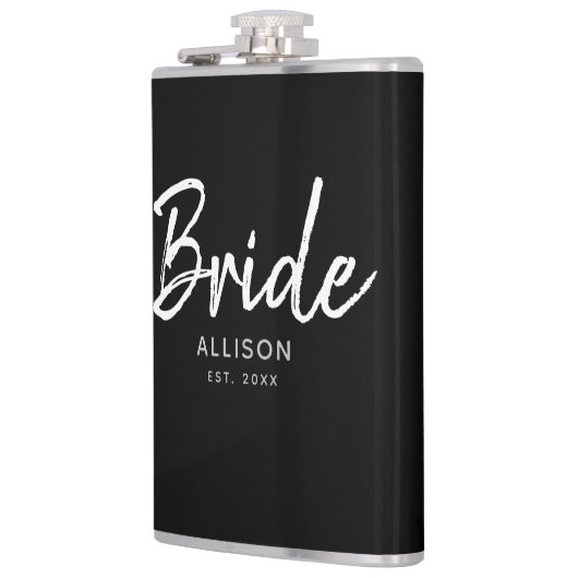 Modern Bride Black White Script Persoonlijke naam Heupfles (Links)