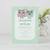 Modern Bride & Groom Owl Couple Wedding Invite Kaart (Staand voorkant)
