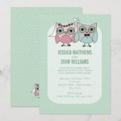 Modern Bride & Groom Owl Couple Wedding Invite Kaart (Voorkant / Achterkant)