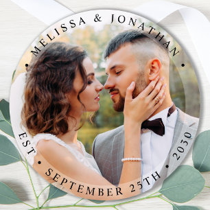 Modern Bride Groom Simple Photo Wedding Ronde Sticker