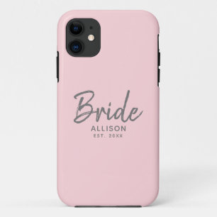 Modern Bride Script Blush roze grijs gepersonalise iPhone 11 Hoesje