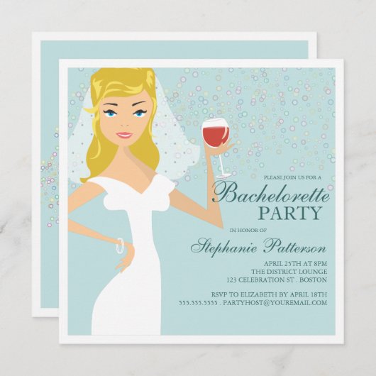 Modern Bride Wine Bachelorette Party Uitnodiging (Voorkant / Achterkant)