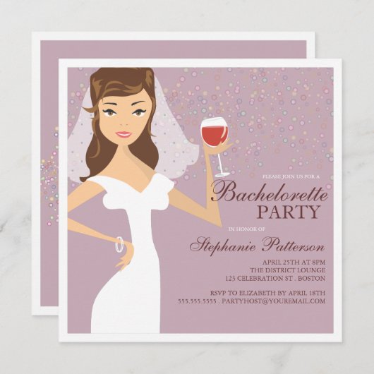 Modern Bride Wine Bachelorette Party Uitnodiging (Voorkant / Achterkant)