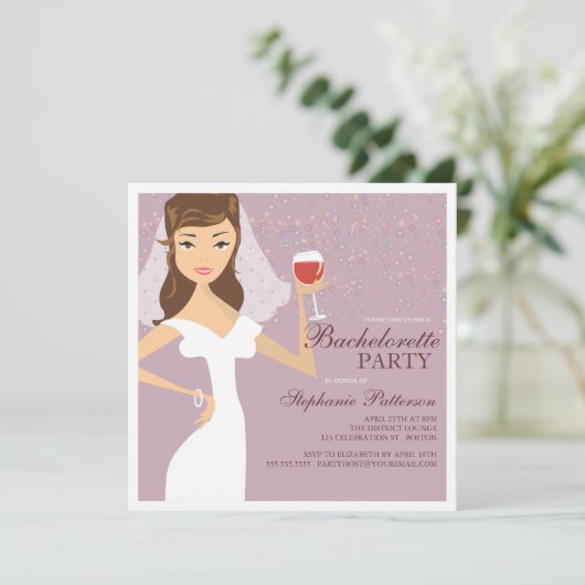 Modern Bride Wine Bachelorette Party Uitnodiging (Staand voorkant)