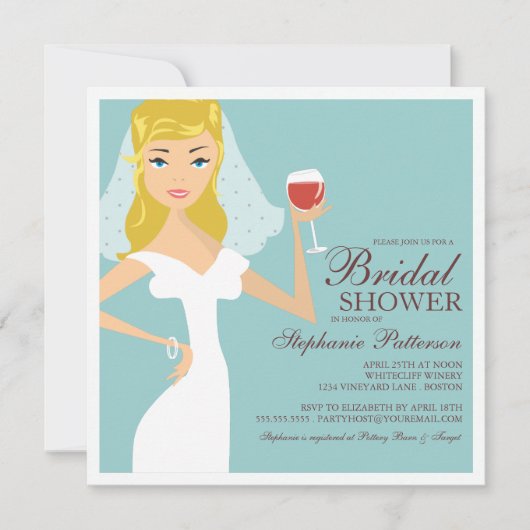 Modern Bride Wine Theme Bridal Shower Kaart (Voorkant)