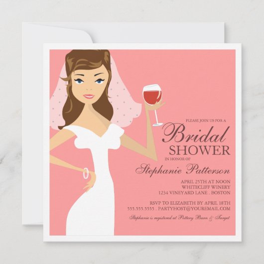 Modern Bride Wine Theme Bridal Shower Kaart (Voorkant)